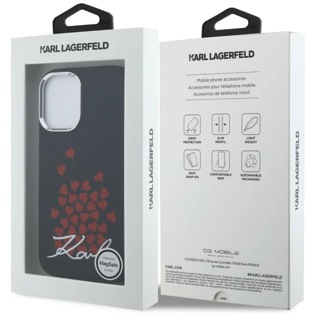 Чохол Karl Lagerfeld Silicone Heart Sign Logo для iPhone 16 Black (KLHMP16SSMHBKSK)