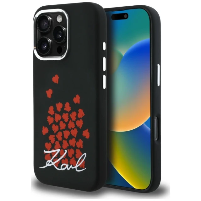 Чохол Karl Lagerfeld Silicone Heart Sign Logo для iPhone 16 Pro Black (KLHMP16LSMHBKSK)