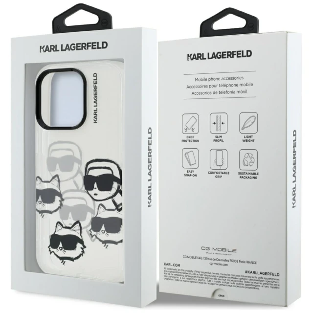 Чохол Karl Lagerfeld IML Multi K&C Head Pattern для iPhone 16 Pro Clear (KLHCP16LHMCHKCT)