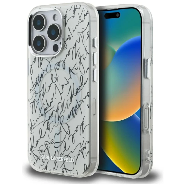 Чохол Karl Lagerfeld IML Karl Script Pattern для iPhone 16 Pro Max White with MagSafe (KLHMP16XHMSPUSH)