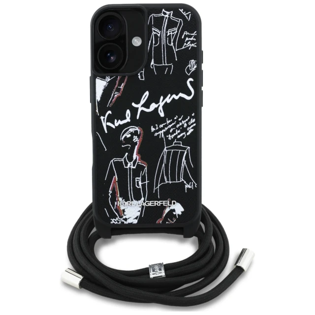 Чохол Karl Lagerfeld Crossbody Grained Pattern & Logo для iPhone 16 Black (KLHCP16SPGGRMPCK)