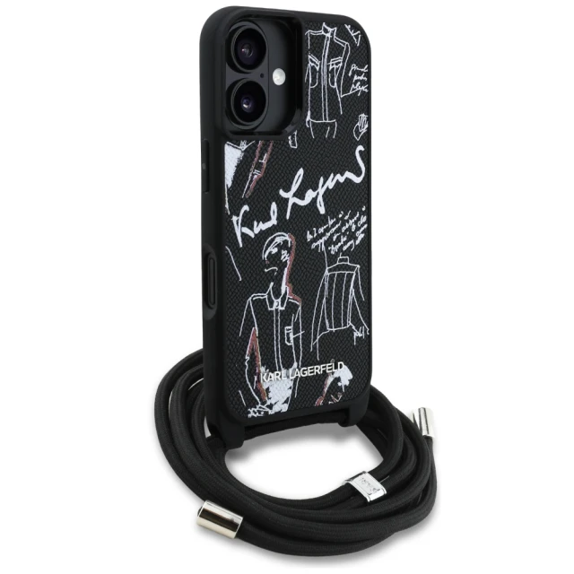 Чохол Karl Lagerfeld Crossbody Grained Pattern & Logo для iPhone 16 Black (KLHCP16SPGGRMPCK)