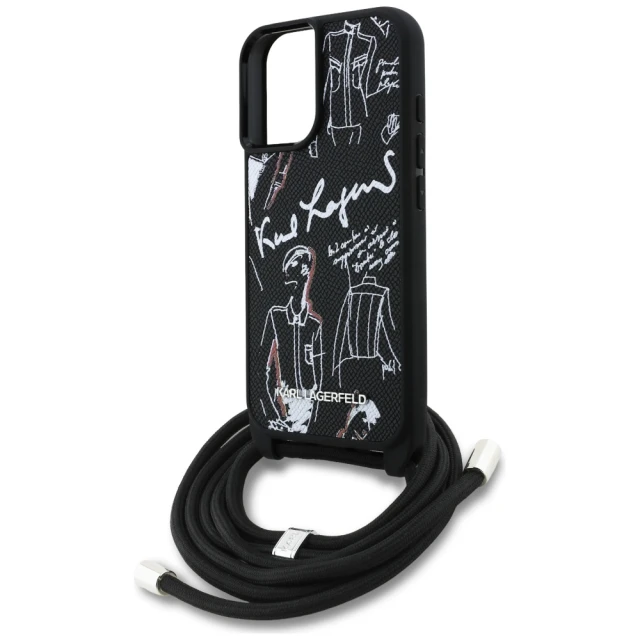 Чохол Karl Lagerfeld Crossbody Grained Pattern & Logo для iPhone 16 Black (KLHCP16SPGGRMPCK)