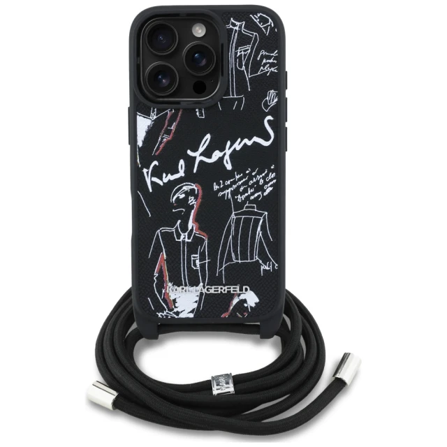 Чохол Karl Lagerfeld Crossbody Grained Pattern & Logo для iPhone 16 Pro Max Black (KLHCP16XPGGRMPCK)
