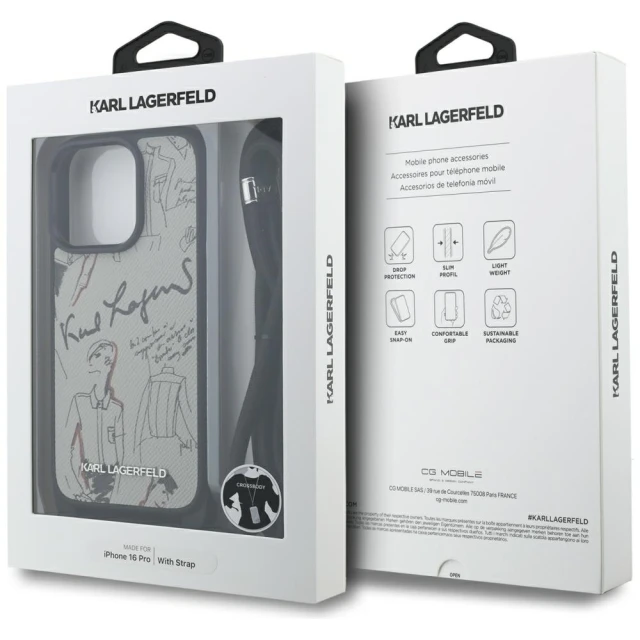 Чохол Karl Lagerfeld Crossbody Grained Pattern & Logo для iPhone 16 Pro Gray (KLHCP16LPGGRMPCG)