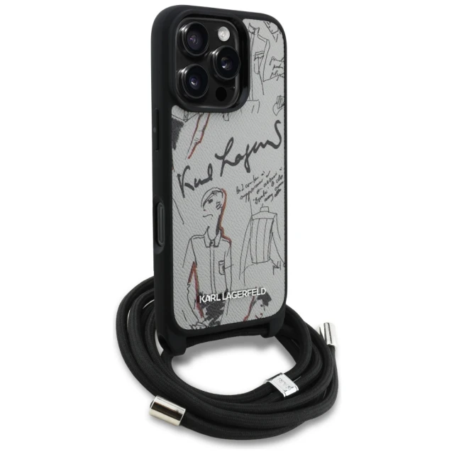 Чехол Karl Lagerfeld Crossbody Grained Pattern & Logo для iPhone 16 Pro Max Gray (KLHCP16XPGGRMPCG)
