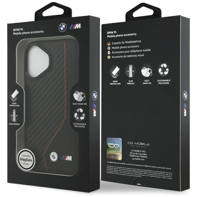 Чохол BMW M Carbon Line & Logo для iPhone 17 Red with MagSafe (BMHMP17S25PCCSCKR)