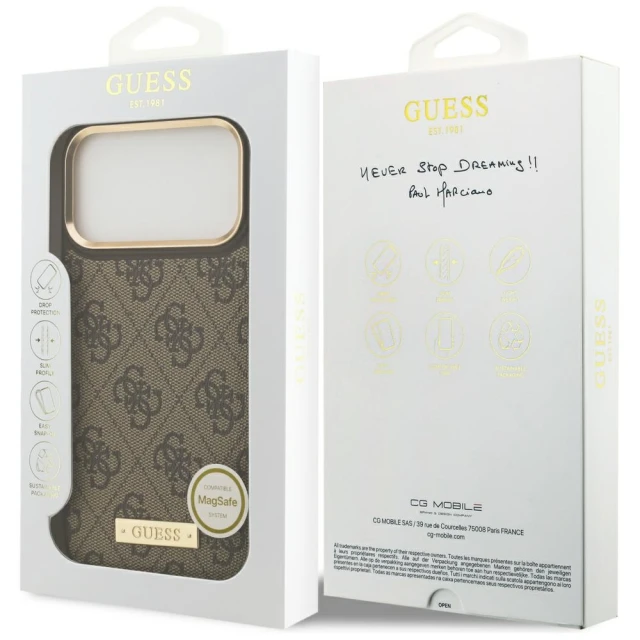 Чохол Guess 4G Logo Plate для iPhone 17 Pro Max Brown with MagSafe (GUHMP17XU4GPRW)