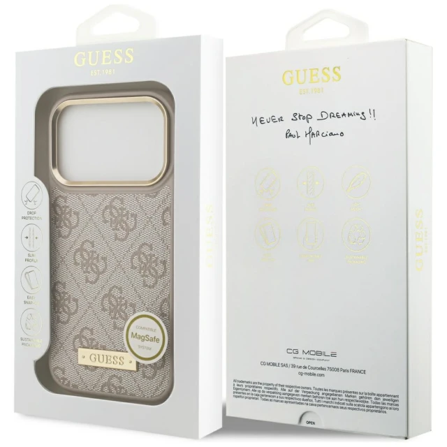 Чохол Guess 4G Logo Plate для iPhone 17 Pro Pink with MagSafe (GUHMP17LU4GPRP)