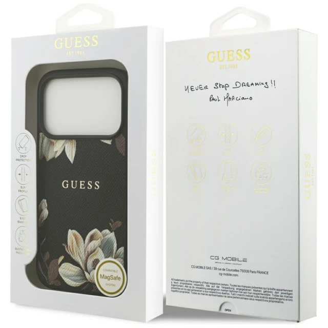 Чохол Guess Grained Flowers Classic Logo для iPhone 17 Pro Black with MagSafe (GUHMP17LPGNMPLMK)