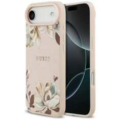 Чехол Guess Grained Flowers Classic Logo для iPhone 17 Air Pink with MagSafe (GUHMP17MPGNMPLMP)