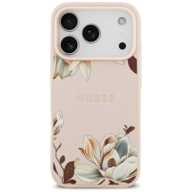 Чохол Guess Grained Flowers Classic Logo для iPhone 17 Pro Max Pink with MagSafe (GUHMP17XPGNMPLMP)