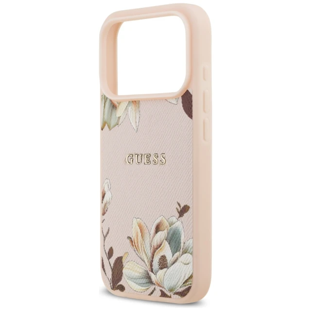 Чохол Guess Grained Flowers Classic Logo для iPhone 17 Pro Max Pink with MagSafe (GUHMP17XPGNMPLMP)