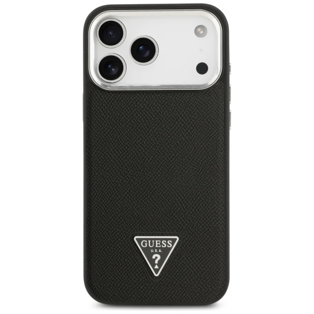 Чохол Guess Grained Triangle Logo для iPhone 17 Pro Black with MagSafe (GUHMP17LPGTSPSK)