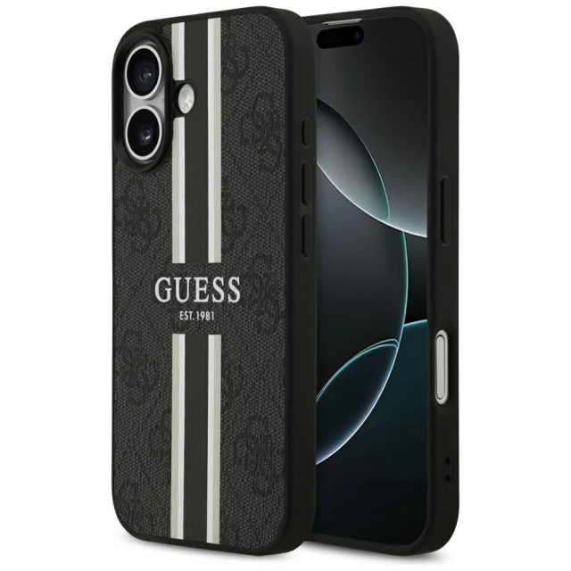 Чехол Guess 4G Printed Stripes для iPhone 17 Black with MagSafe (GUHMP17SP4RPSK)