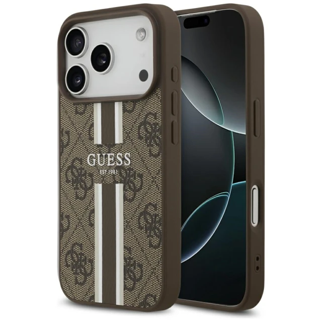 Чехол Guess 4G Printed Stripes для iPhone 17 Pro Brown with MagSafe (GUHMP17LP4RPSW)