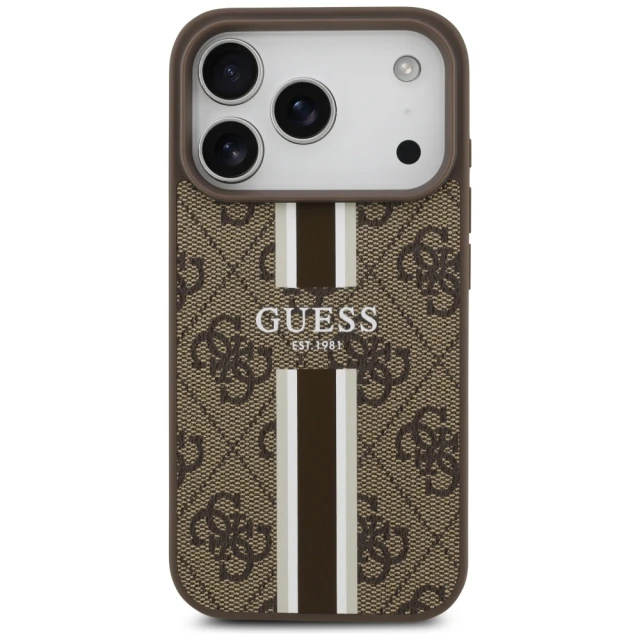 Чехол Guess 4G Printed Stripes для iPhone 17 Pro Brown with MagSafe (GUHMP17LP4RPSW)