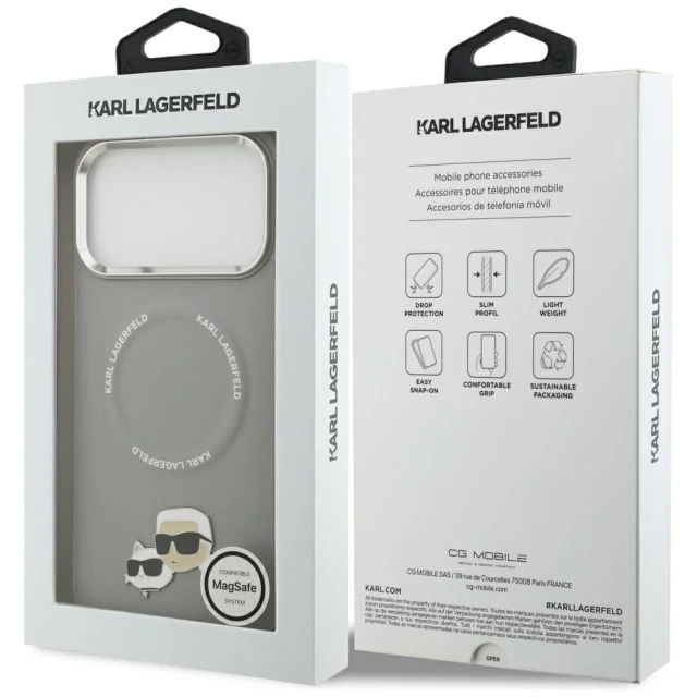 Чохол Karl Lagerfeld Karl & Choupette Pins для iPhone 17 Pro Gray with MagSafe (KLHMP17LPSMLRKCG)