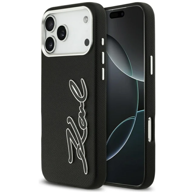 Чохол Karl Lagerfeld FW Grained Signature Logo для iPhone 17 Pro Max Black (KLHCP17XPGFKSRSK)