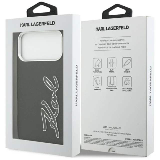 Чохол Karl Lagerfeld FW Grained Signature Logo для iPhone 17 Pro Max Black (KLHCP17XPGFKSRSK)