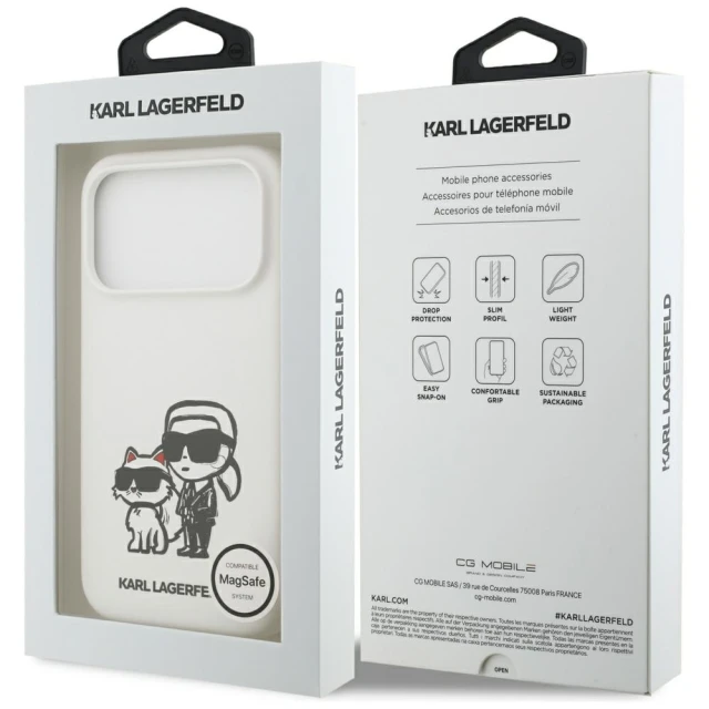 Чохол Karl Lagerfeld Silicone K&C Sketch & Logo для iPhone 17 Pro White with MagSafe (KLHMP17LSKCGRGOH)