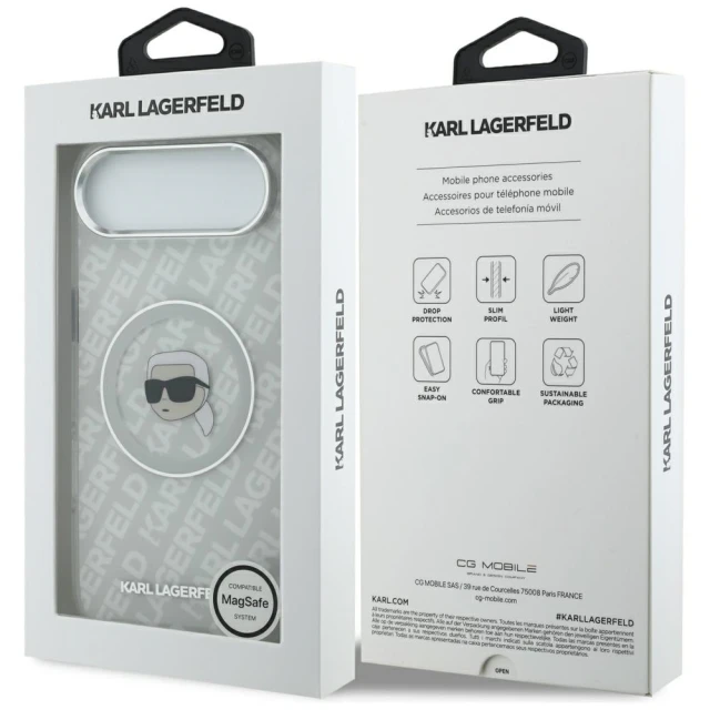 Чохол Karl Lagerfeld IML Karl Head Logo для iPhone 17 Air Gray with MagSafe (KLHMP17MHMKBKHOG)