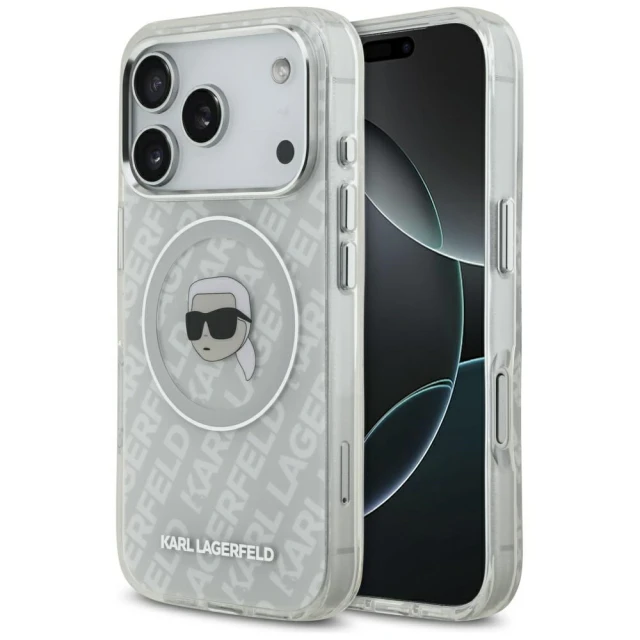 Чохол Karl Lagerfeld IML Karl Head Logo для iPhone 17 Pro Gray with MagSafe (KLHMP17LHMKBKHOG)