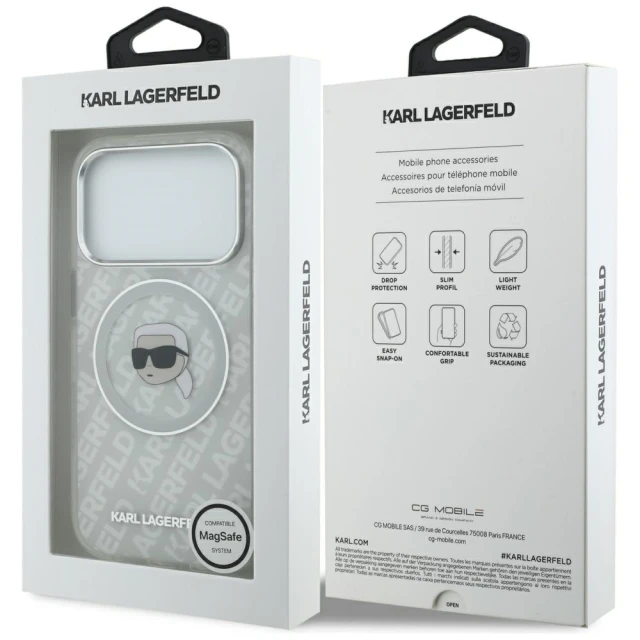 Чохол Karl Lagerfeld IML Karl Head Logo для iPhone 17 Pro Max Gray with MagSafe (KLHMP17XHMKBKHOG)