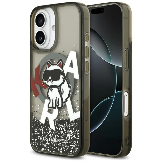 Чохол Karl Lagerfeld Liquid Glitter Choupette Logo для iPhone 17 Black with MagSafe (KLHMP17SLCHSCTDK)