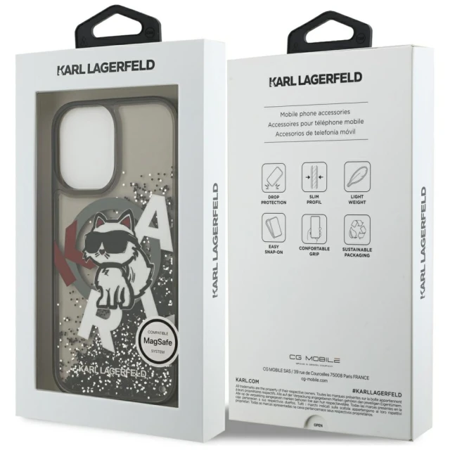Чохол Karl Lagerfeld Liquid Glitter Choupette Logo для iPhone 17 Black with MagSafe (KLHMP17SLCHSCTDK)
