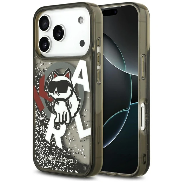 Чохол Karl Lagerfeld Liquid Glitter Choupette Logo для iPhone 17 Pro Black with MagSafe (KLHMP17LLCHSCTDK)