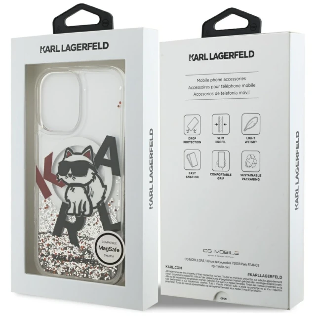 Чохол Karl Lagerfeld Liquid Glitter Choupette Logo для iPhone 17 Transparent with MagSafe (KLHMP17SLCHSCTDT)