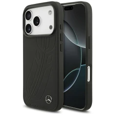 Чехол Mercedes Leather Large Laurel Leave для iPhone 17 Pro Black with MagSafe (MEHMP17L25ROOLK)