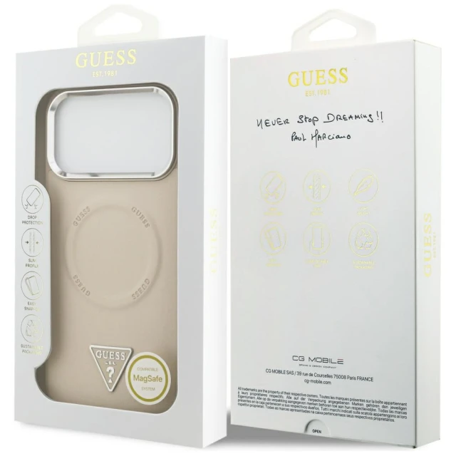 Чохол Guess Triangle Logo для iPhone 17 Pro Max Beige with MagSafe (GUHMP17XPSDTSCME)