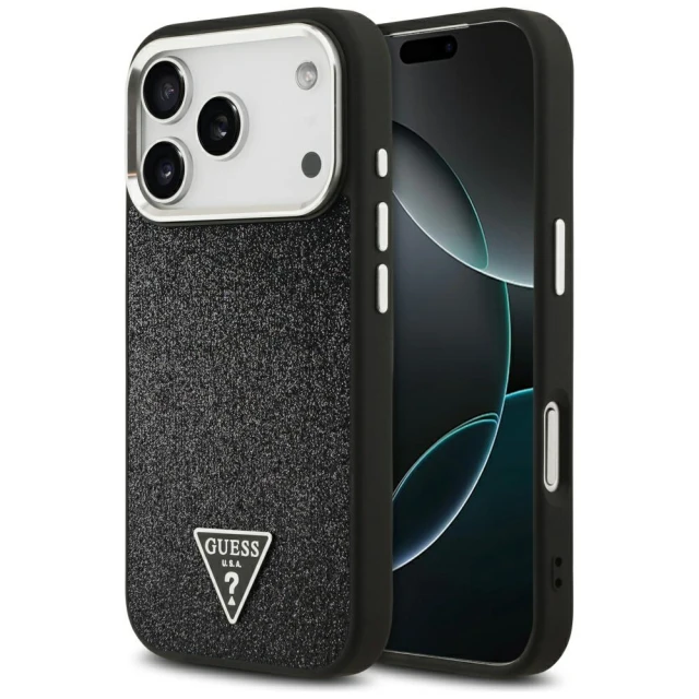 Чехол Guess Glitter Triangle Logo для iPhone 17 Pro Black with MagSafe (GUHMP17LPFGTSCMK)
