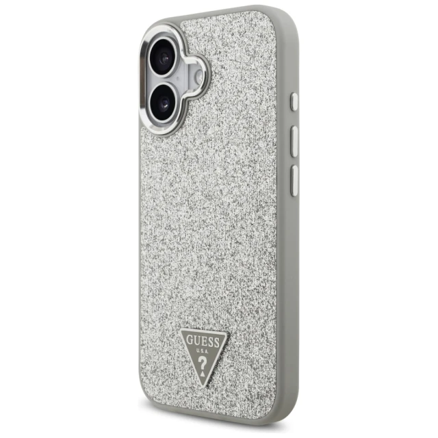 Чехол Guess Glitter Triangle Logo для iPhone 17 Silver with MagSafe (GUHMP17SPFGTSCMS)