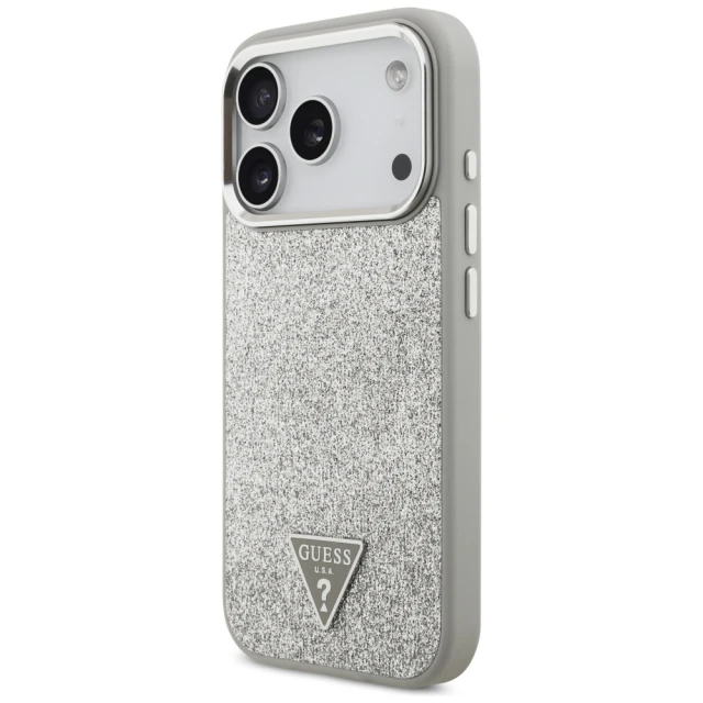 Чохол Guess Glitter Triangle Logo для iPhone 17 Pro Silver with MagSafe (GUHMP17LPFGTSCMS)