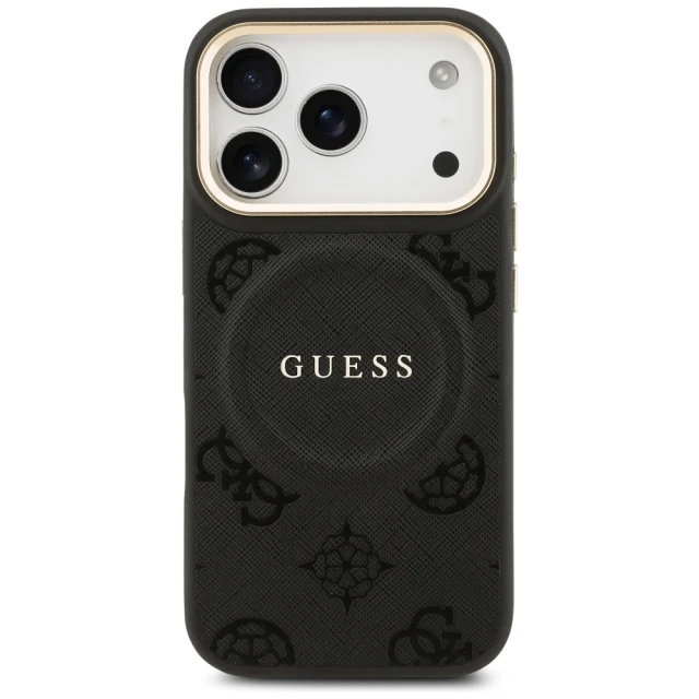 Чехол Guess Peony Hot Stamp для iPhone 17 Pro Black with MagSafe (GUHMP17LPSAMSECK)