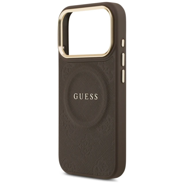 Чохол Guess Peony Hot Stamp для iPhone 17 Pro Brown with MagSafe (GUHMP17LPSAMSECW)