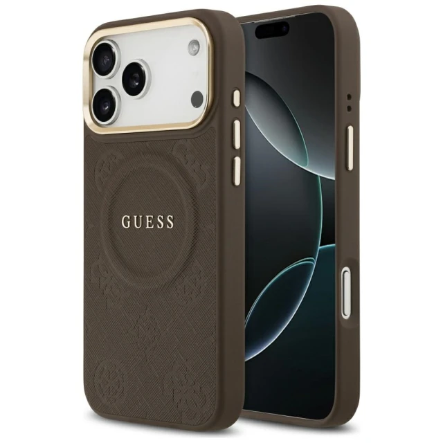 Чохол Guess Peony Hot Stamp для iPhone 17 Pro Max Brown with MagSafe (GUHMP17XPSAMSECW)