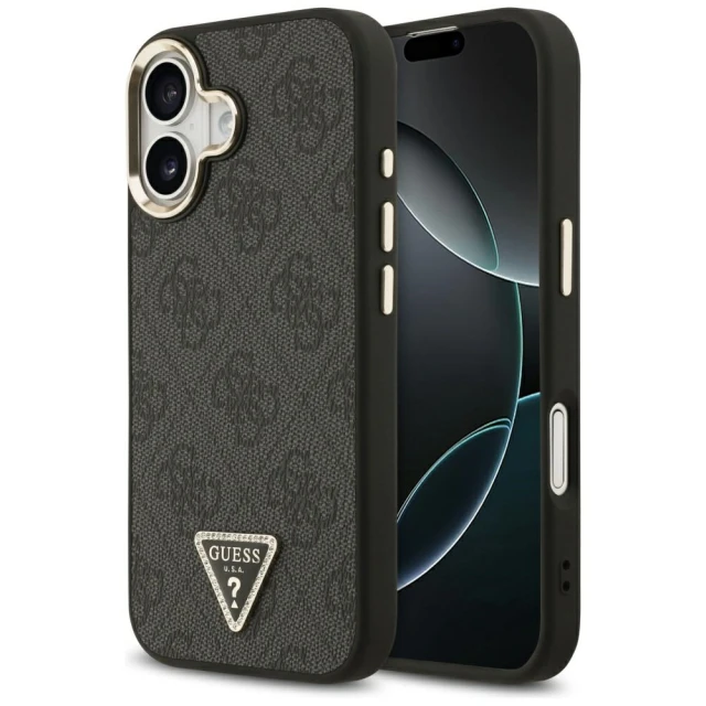 Чехол Guess 4G Triangle Logo для iPhone 17 Black Gold with MagSafe (GUHMP17SP4GTDGMK)