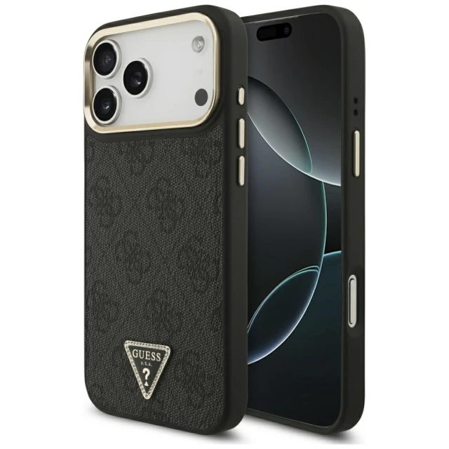 Чохол Guess 4G Triangle Logo для iPhone 17 Pro Max Black Gold with MagSafe (GUHMP17XP4GTDGMK)