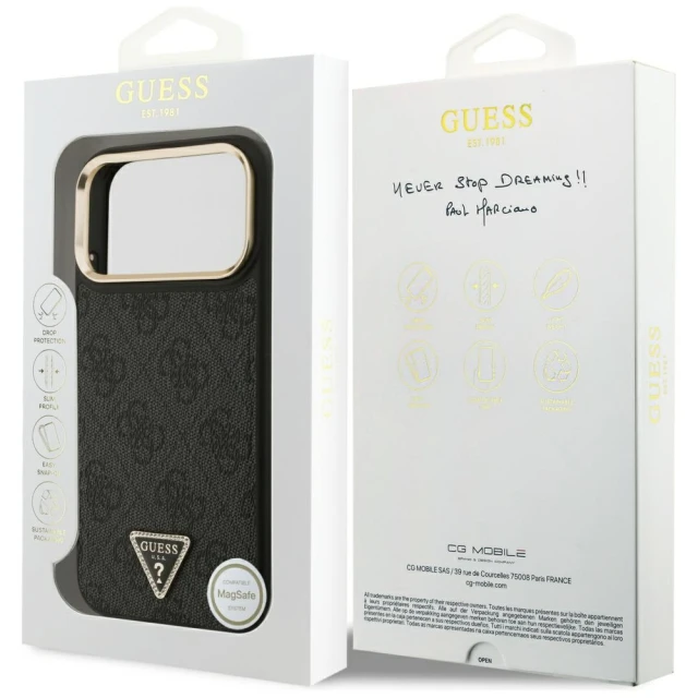 Чохол Guess 4G Triangle Logo для iPhone 17 Pro Max Black Gold with MagSafe (GUHMP17XP4GTDGMK)