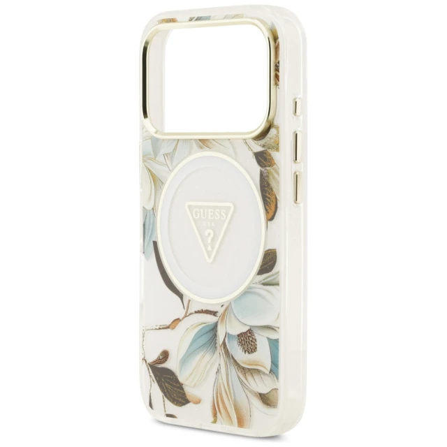 Чохол Guess IML Glitter Flowers Triangle для iPhone 17 Pro White with MagSafe (GUHMP17LHFLPEDH)