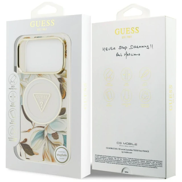 Чохол Guess IML Glitter Flowers Triangle для iPhone 17 Pro White with MagSafe (GUHMP17LHFLPEDH)
