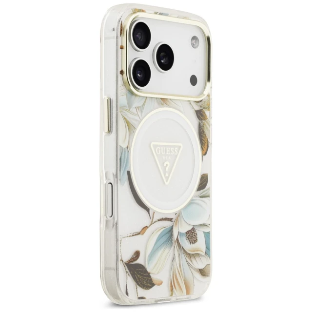 Чохол Guess IML Glitter Flowers Triangle для iPhone 17 Pro Max White with MagSafe (GUHMP17XHFLPEDH)