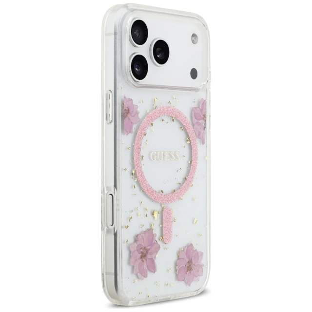 Чохол Guess Resin Flowers Glitter для iPhone 17 Pro Max Pink with MagSafe (GUHMP17XRBFGFGMP)