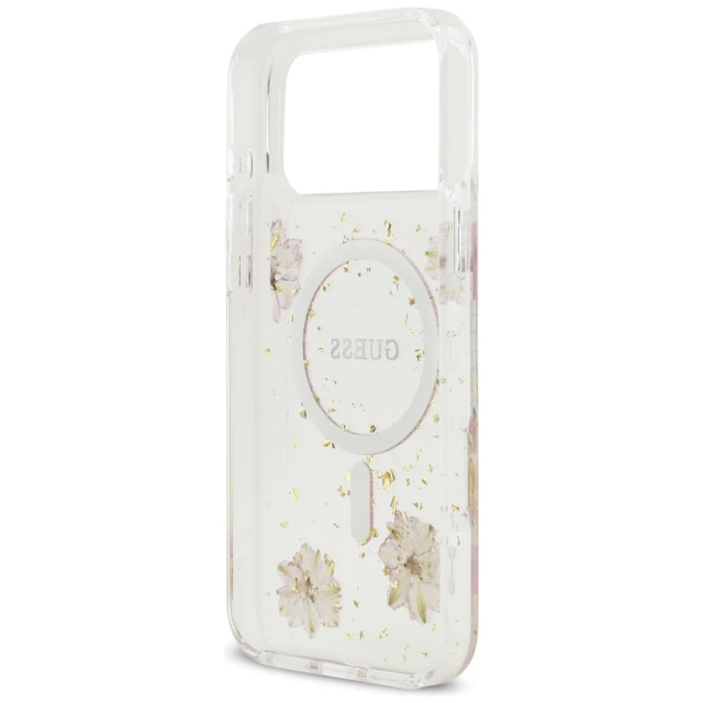Чохол Guess Resin Flowers Glitter для iPhone 17 Pro Max Pink with MagSafe (GUHMP17XRBFGFGMP)