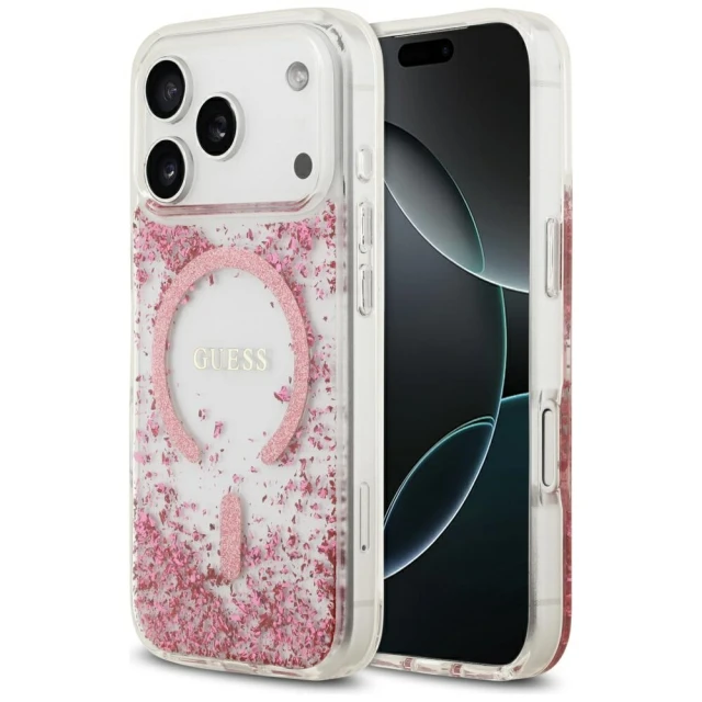 Чохол Guess Resin Bottom Glitter для iPhone 17 Pro Pink with MagSafe (GUHMP17LRGRGEP)