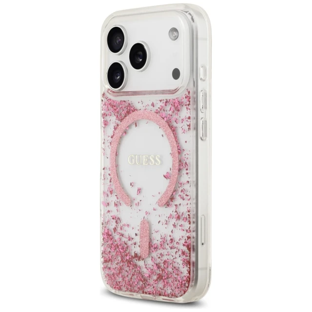 Чохол Guess Resin Bottom Glitter для iPhone 17 Pro Pink with MagSafe (GUHMP17LRGRGEP)